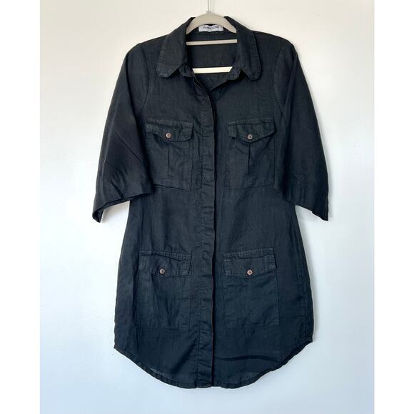 EUC Pampelone Mae Black Linen Utility Dress Sz Small Button Down 3/4 Sleeve Mini - Picture 2 of 16